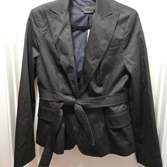 BCBG MAXAZRIA LUCIANA Medium Black Belted Blazer Jacket Tie-Front Wrap - Picture 2 of 9